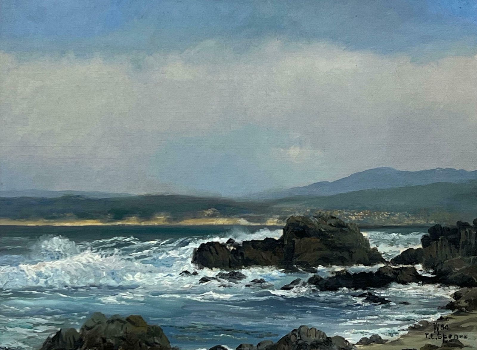 photo furniture Tobias Everet Spence Seascape Painting Of Waves Crashing Against The Rocks At Pacific Grove, Monterey 1980