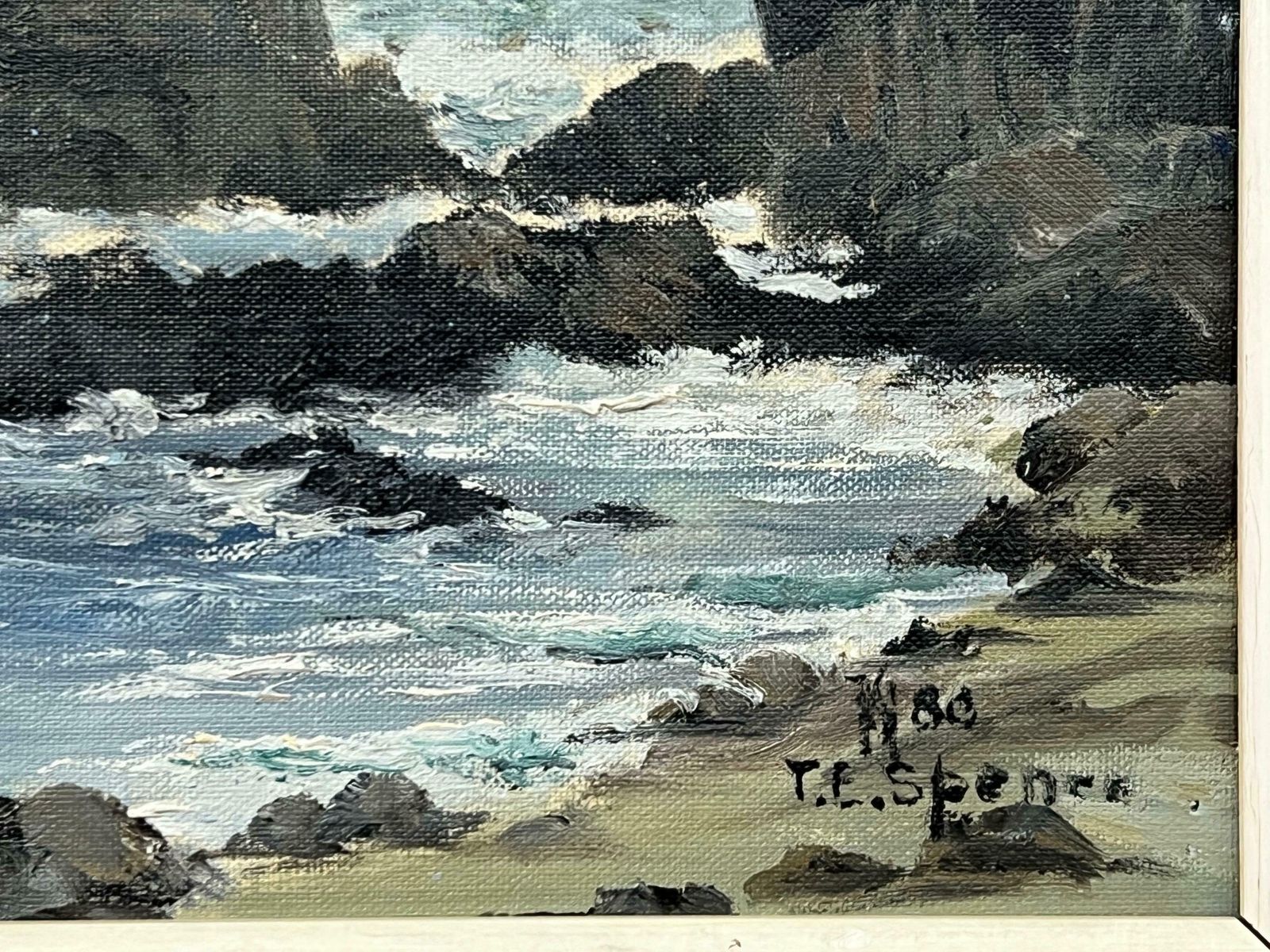 1950.0 Tobias Everet Spence Seascape Painting Of Waves Crashing Against The Rocks At Pacific Grove, Monterey 1980 photo
