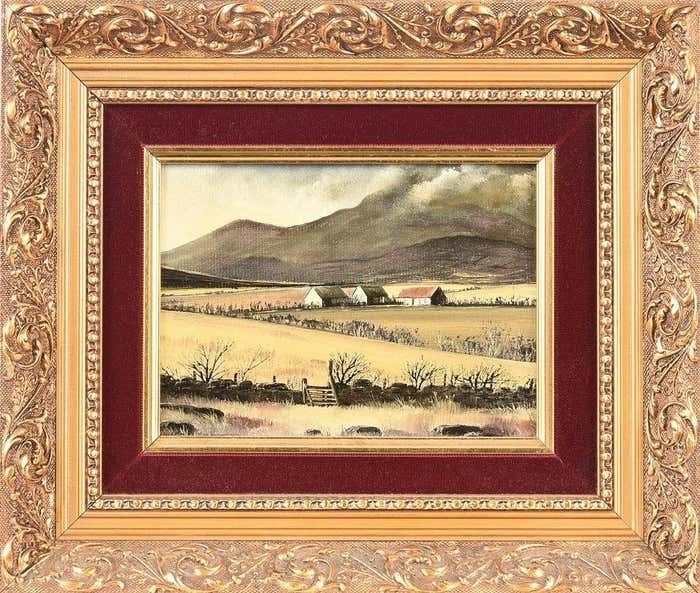 Derek Quann Small Oil Painting Of Cottages In The Mournes In Ireland By Contemporary Artist 1985 Circa photo 999.0