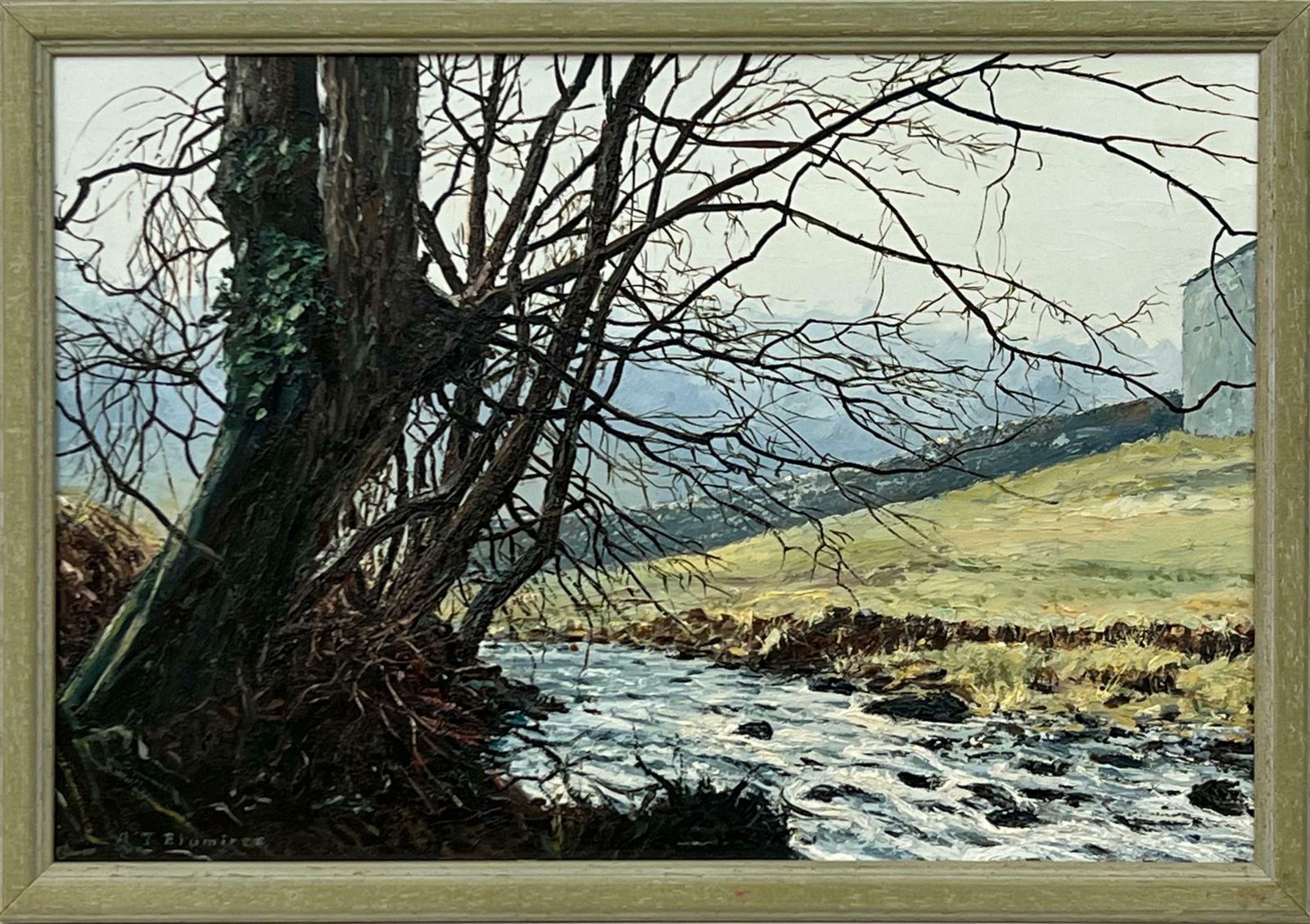Arthur Terry Blamires Oil Painting Of Tree Over A River In Yorkshire Dales By British Landscape Artist  1989 Circa