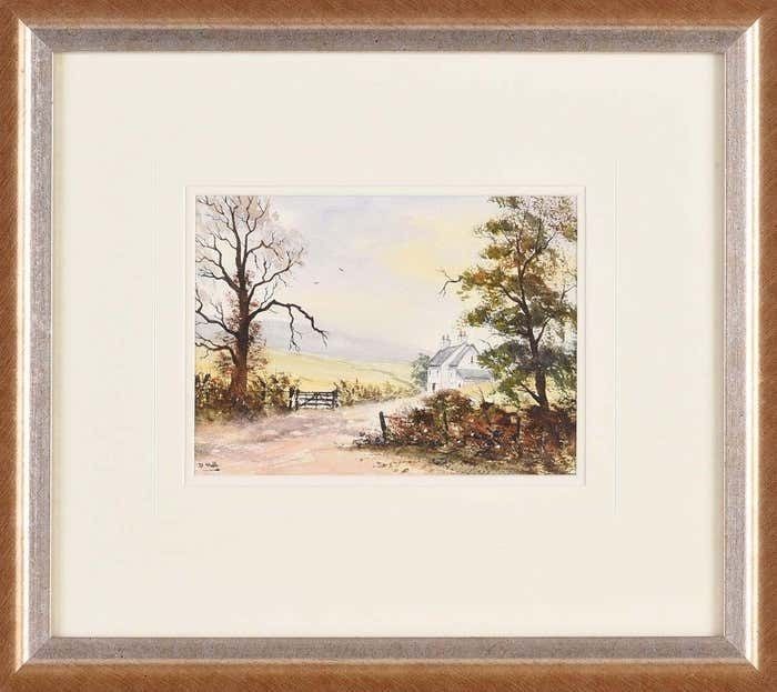D Hall Original Watercolour Of Farmhouse In The Northern Ireland Countryside 1995 Circa photo for sale