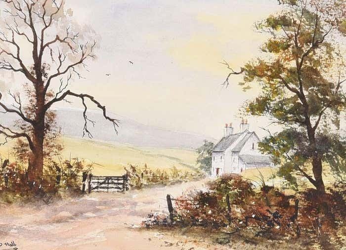D Hall Original Watercolour Of Farmhouse In The Northern Ireland Countryside 1995 Circa photo Art