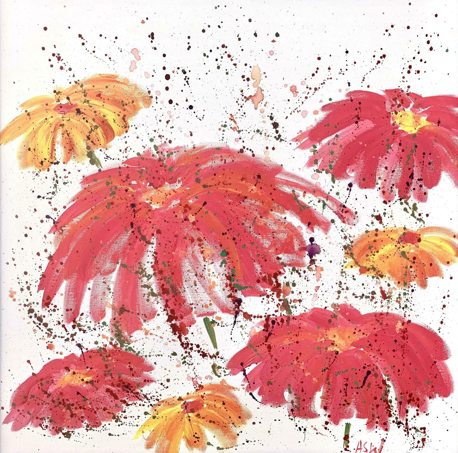 Angela Wakefield Abstract Red & Pink Flowers On A White Background By Contemporary British Artist 2006 photo buy