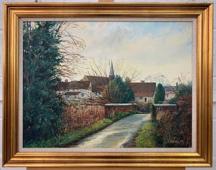 Leon Pettersson Original Painting Of English Village Street By 20th Century British Artist 1985 Circa photo buy
