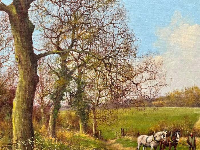 photo furniture James Wright Horses With Ploughmen In The English Countryside By Realist Landscape Artist 1990 Circa