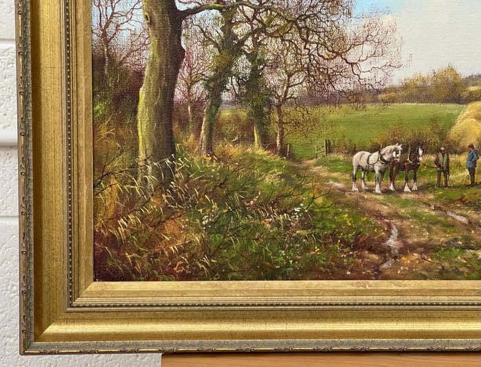 Art James Wright Horses With Ploughmen In The English Countryside By Realist Landscape Artist 1990 Circa photo