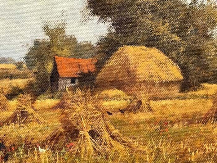 2950.0 James Wright Farm Scene With Haystacks In The English Countryside By Realist Landscape Artist 1990 Circa photo