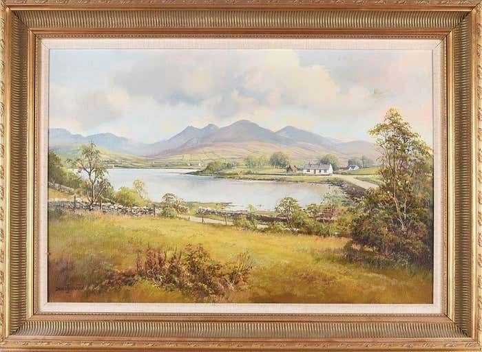 Denis Thornton Original Post War Painting Of Island In Northern Ireland By Modern Irish Artist 1980 Circa photo for sale