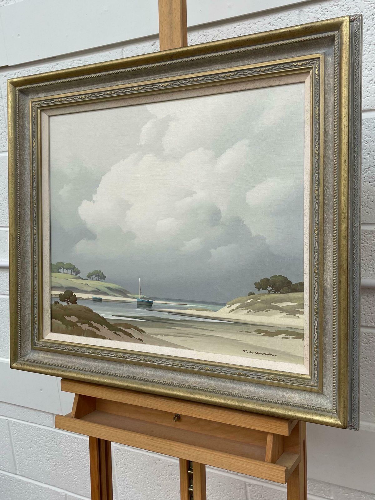 Pierre De Clausade Coastal Seascape Landscape Painting With Boats By 20th Century French Artist  1972 photo Art