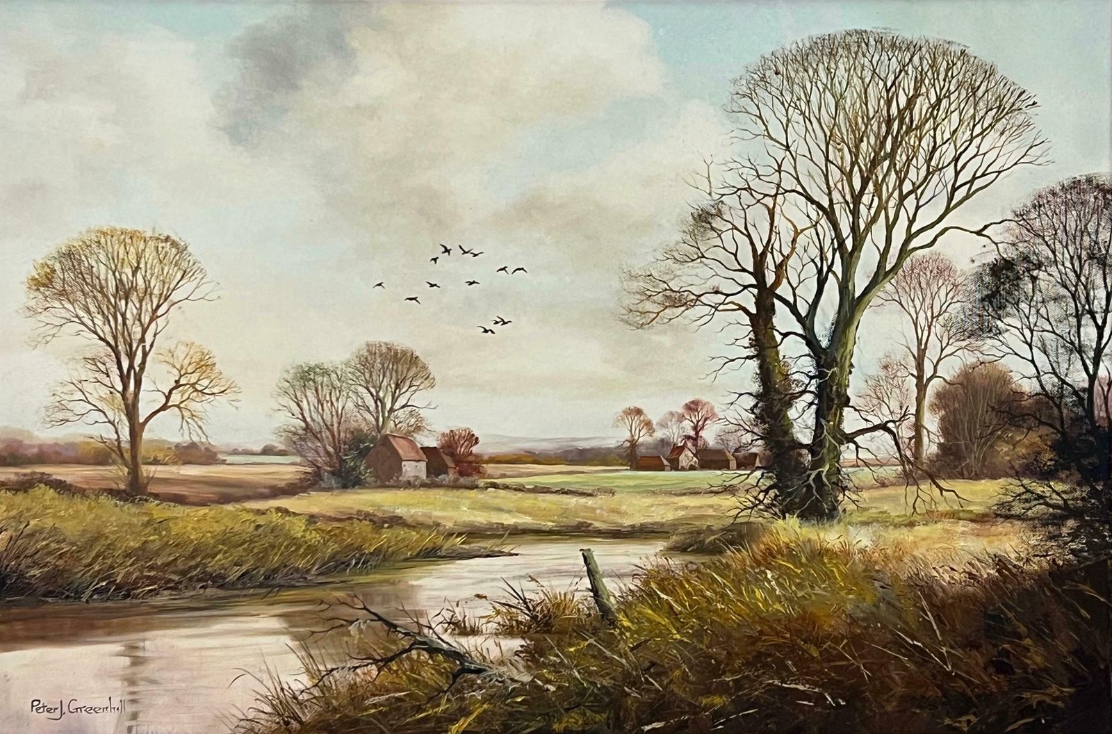 photo for sale Peter J Greenhill Oil Painting Of An English Country Landscape By 20th Century British Artist 1980 Circa