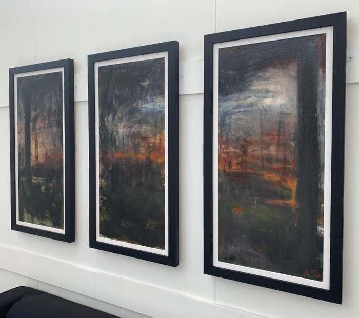 Angela Wakefield Triptych Abstract Forest Trees Landscape Painting By British Urban Artist 1999 photo Art