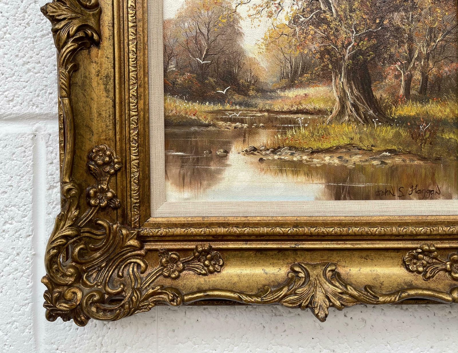 John S Haggan Autumn Trees By River In County Tyrone By 20th Century Modern Irish Artist  1985 Circa photo buy