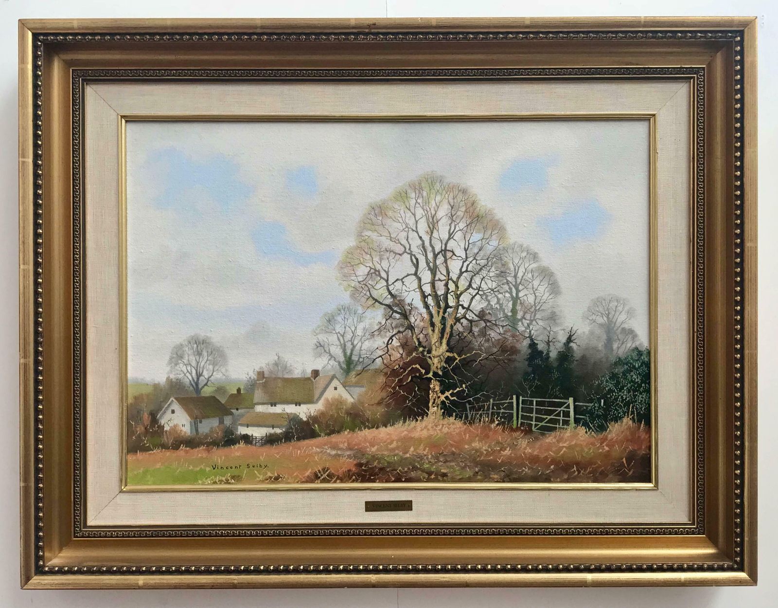 Vincent Selby Traditional English Countryside Original Oil Painting British Landscape Artist  Circa 1980 photo furniture