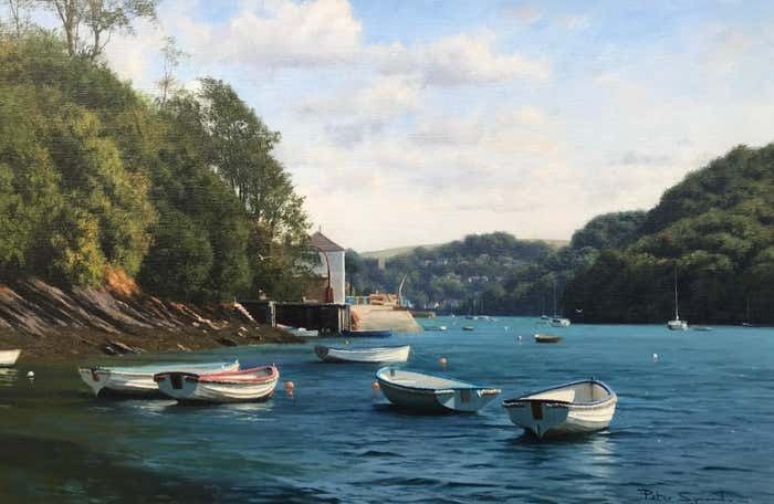 photo furniture Peter Symonds Oil Painting Of Boats On River Yealm Devon England By British Landscape Artist 2003