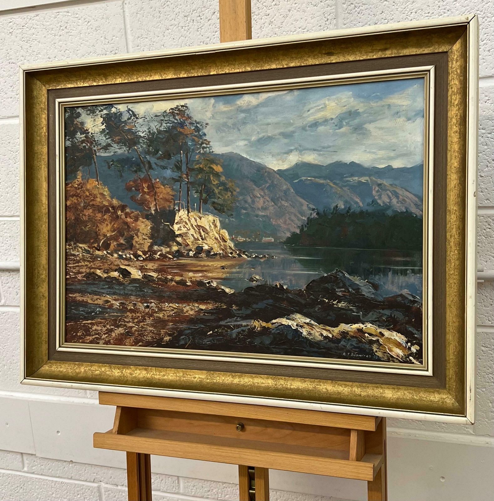 Arthur Terry Blamires Oil Painting Of Derwent Water English Lake District By British Landscape Artist 1989 photo vintage