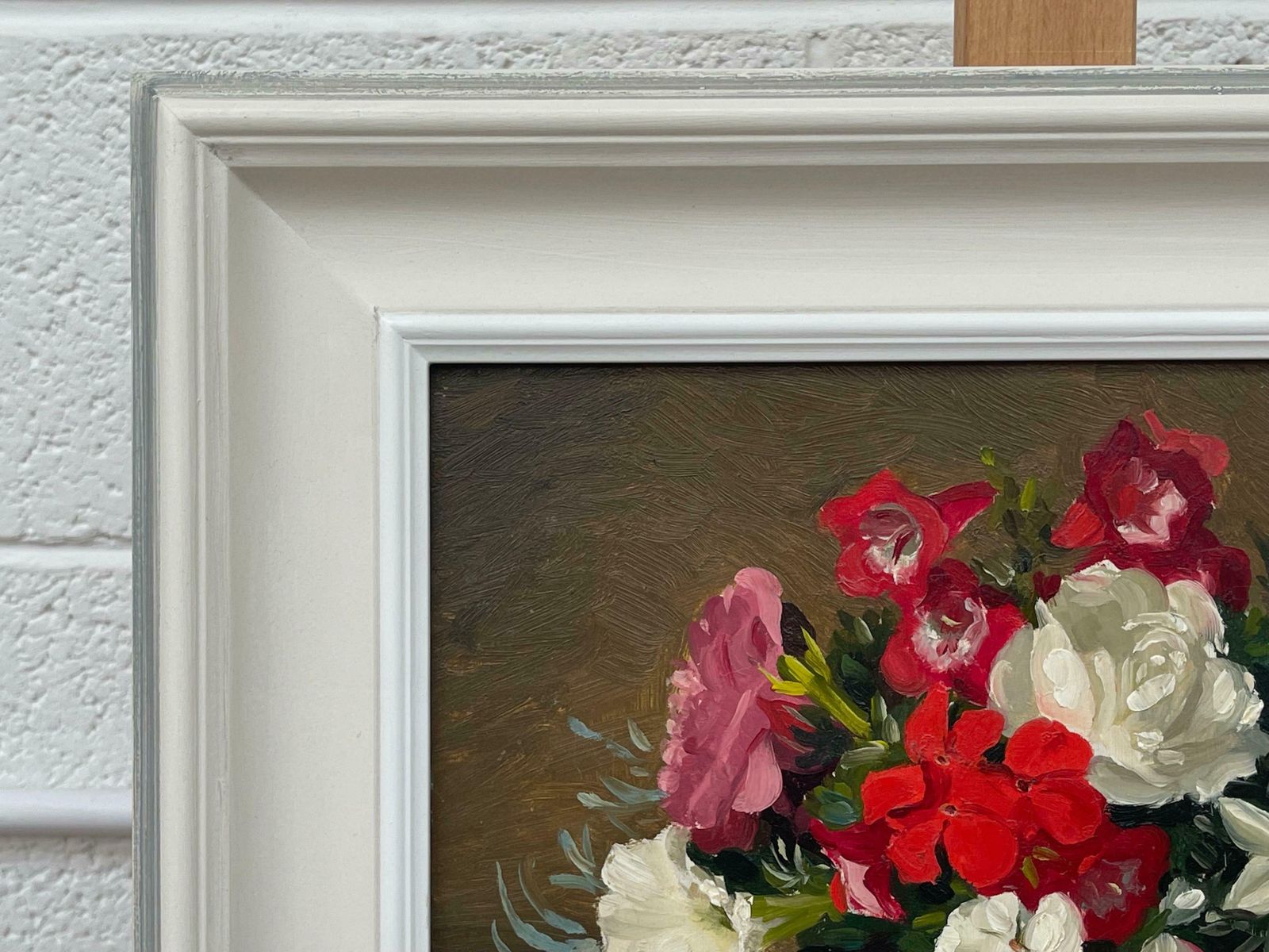John Whitlock Codner Rwa Still Life Painting Of Red Pink & White Flowers By 20th Century British Artist  1985 photo vintage