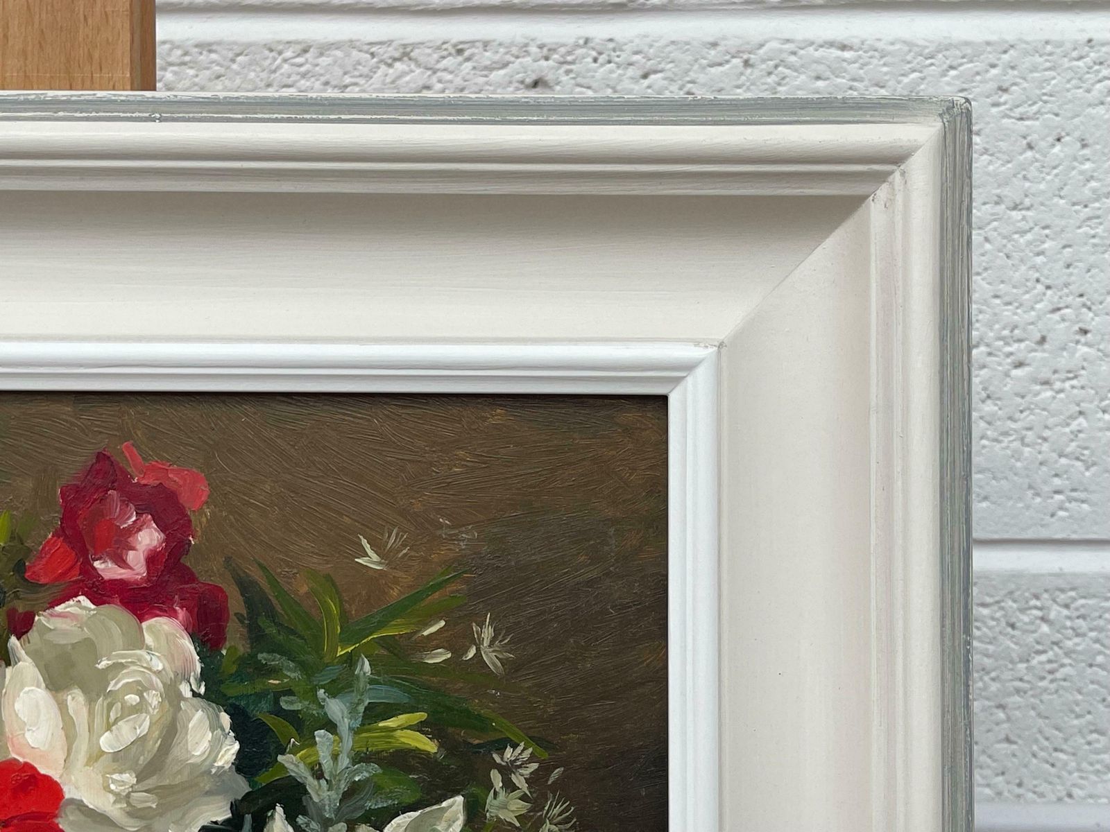 photo furniture John Whitlock Codner Rwa Still Life Painting Of Red Pink & White Flowers By 20th Century British Artist  1985