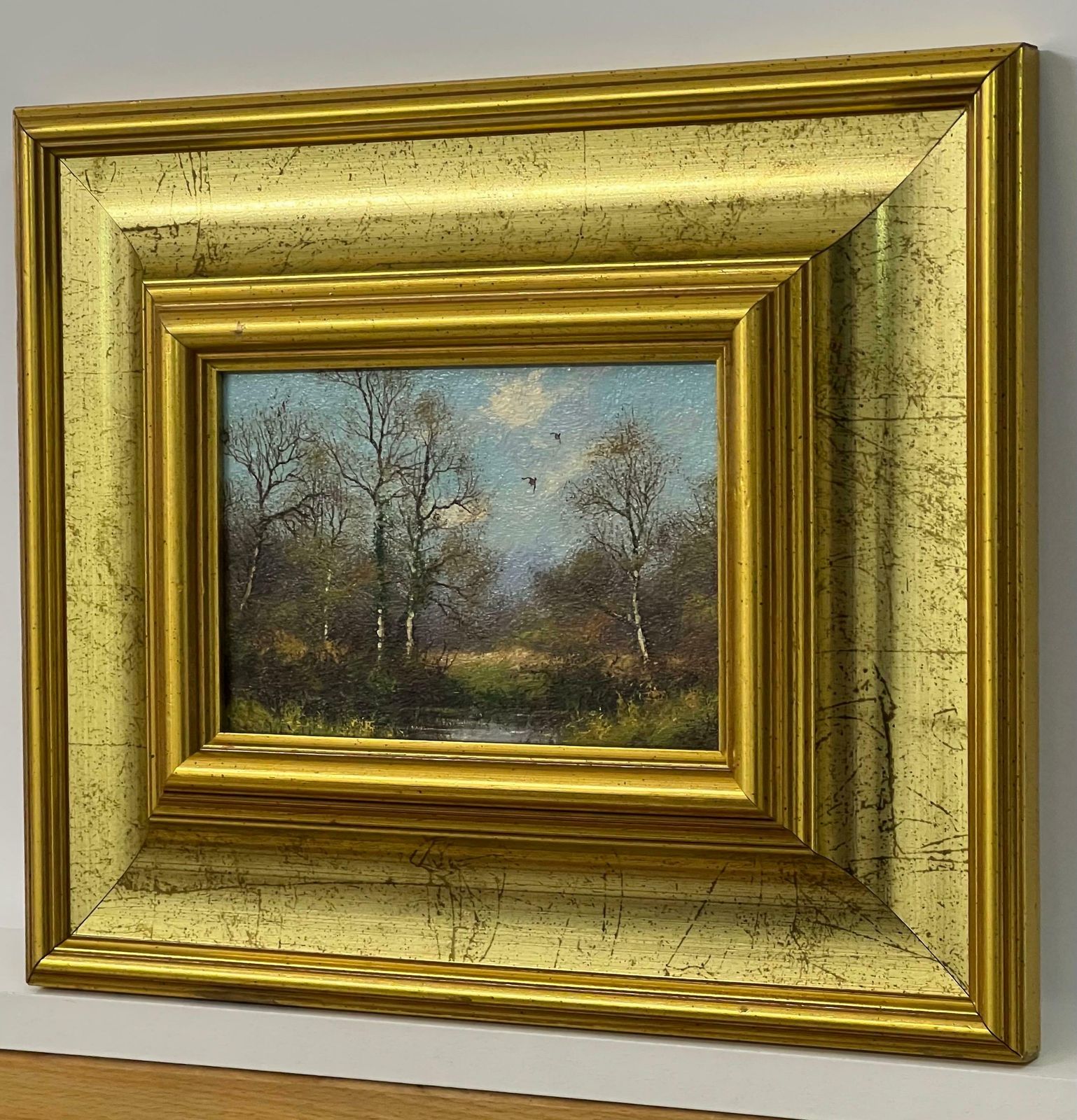 James Wright Painting Of Lake & Trees In The English Countryside By 20th Century Artist 1980 Circa photo Art
