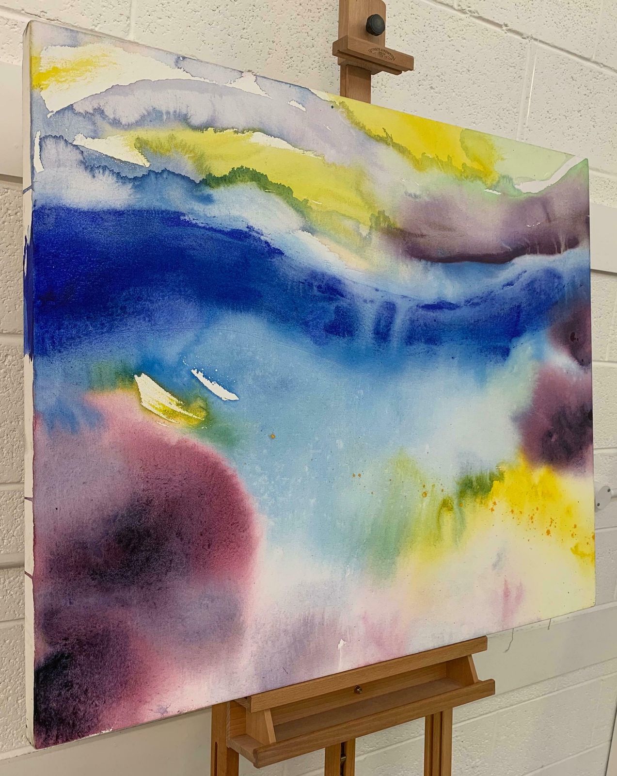 Margaret Francis Abstract Landscape Seascape Blue Yellow Purple Painting From British Artist  Circa 2001 photo for sale