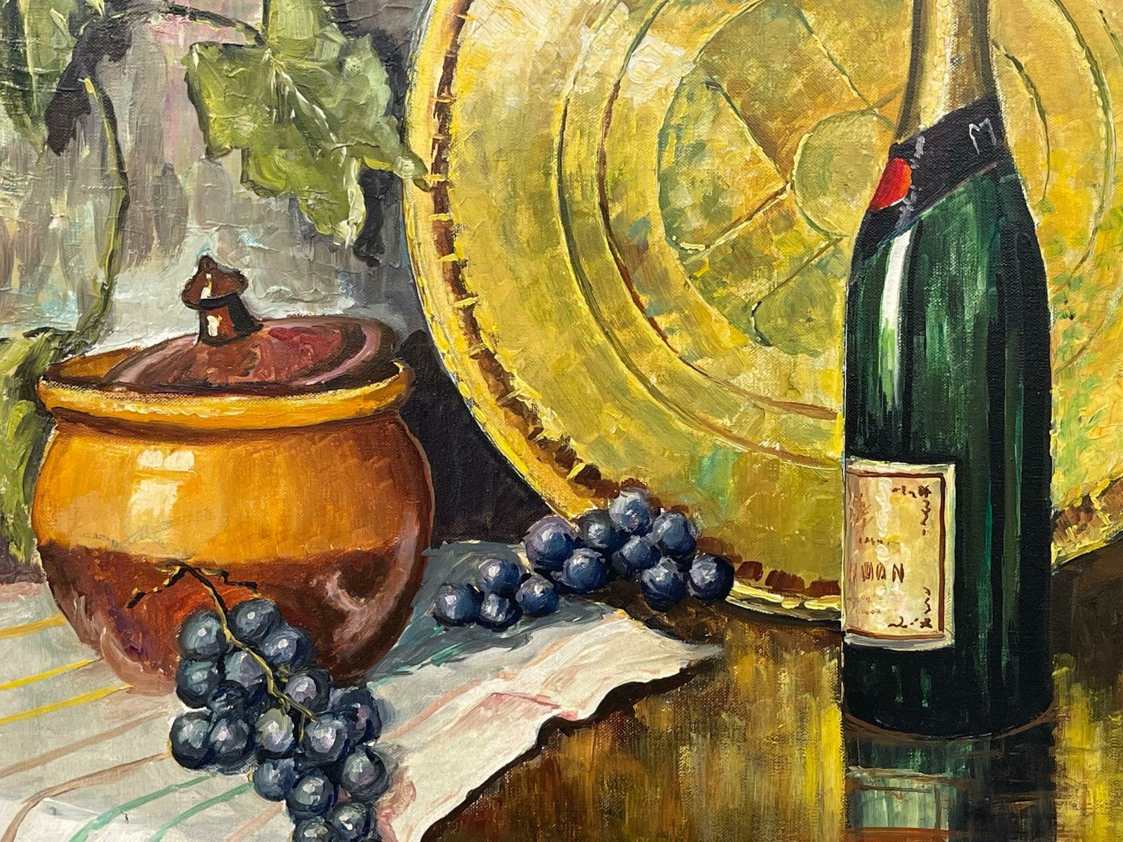 William Henry Burns Champagne Bottle With Grapes Still Life Oil Painting By 20th Century Artist  1985 Circa photo buy