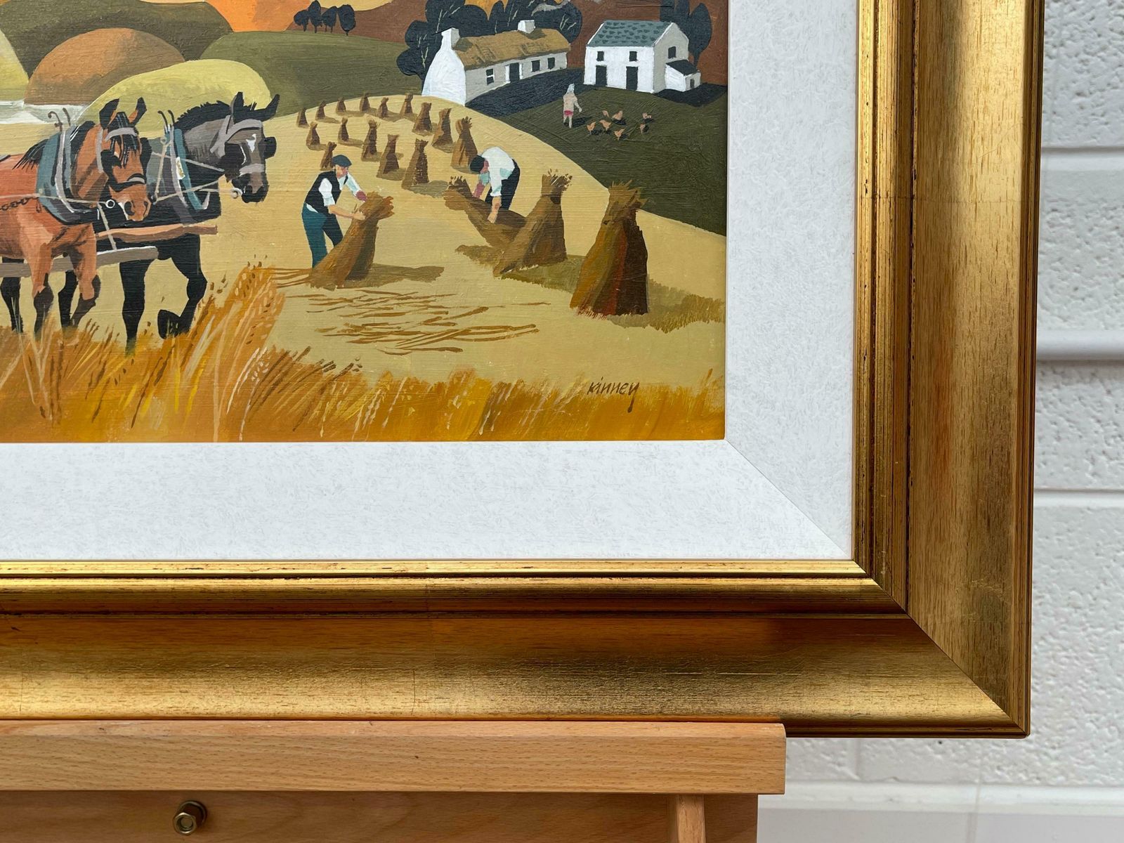 Desmond Kinney Abstract Landscape Of Horses In Cornfield In Warm Colours By Modern Irish Artist  1995 Circa photo vinterior