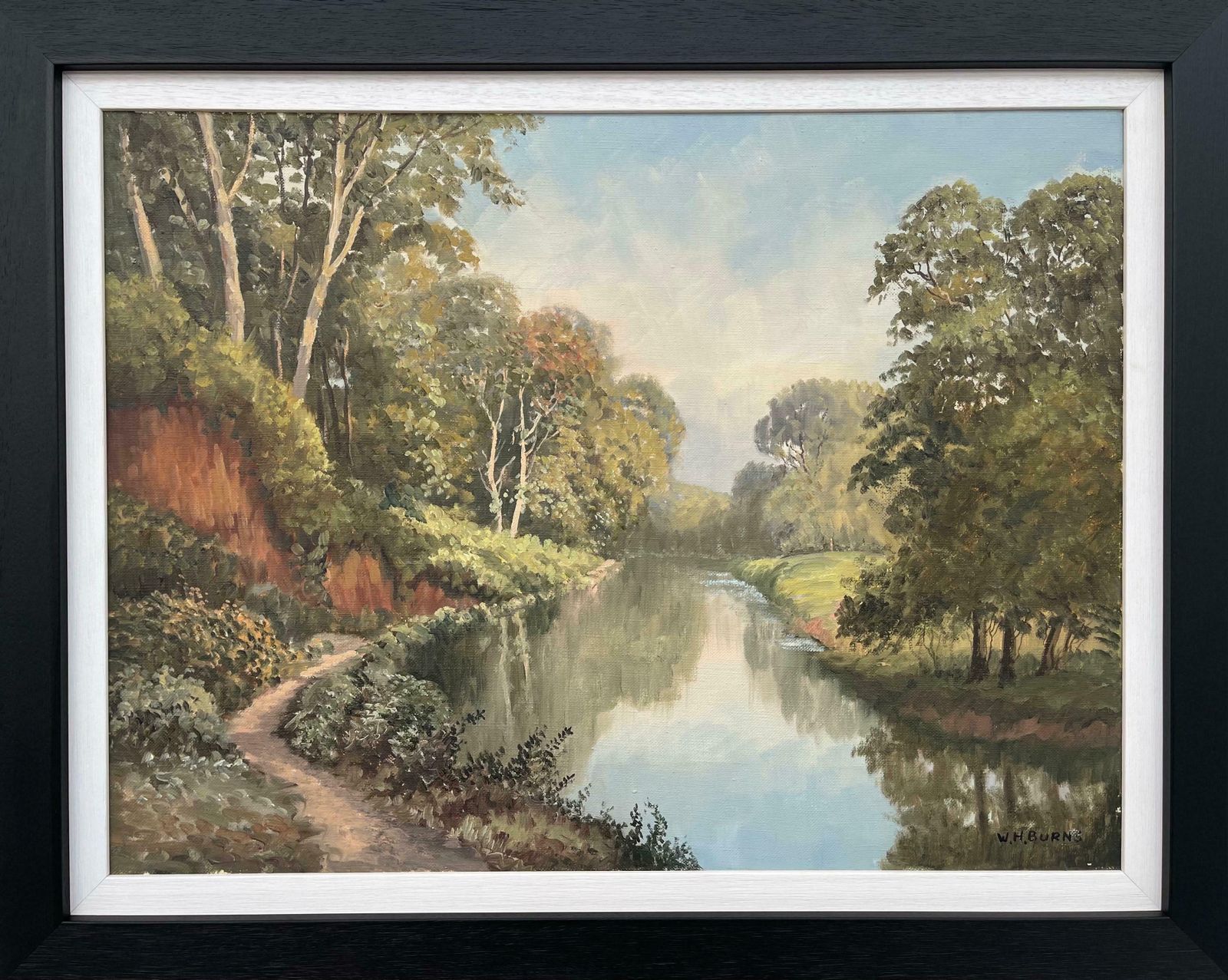 William Henry Burns Painting Of Idyllic River Scene On The Lagan In Ireland By Modern Irish Artist  1985 Circa