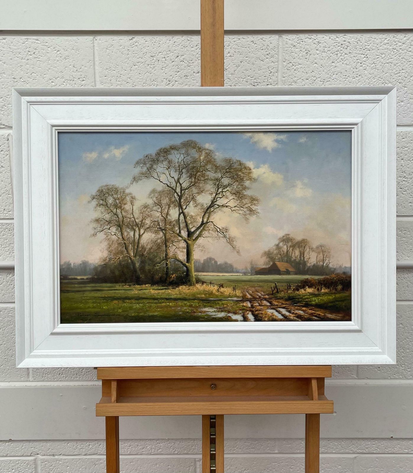 Peter Symonds Oil Painting Of Rural Winter Scene With Oak Trees In England By British Artist  1995 Circa photo buy