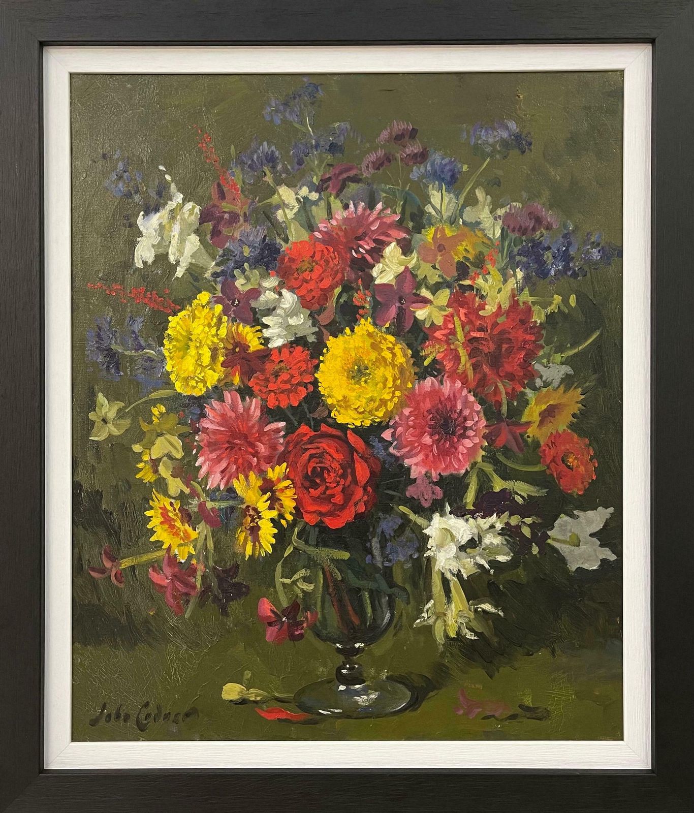 John Whitlock Codner Rwa Still Life Oil Painting Of Flowers In Glass Vase By 20th Century British Artist  1977 photo for sale