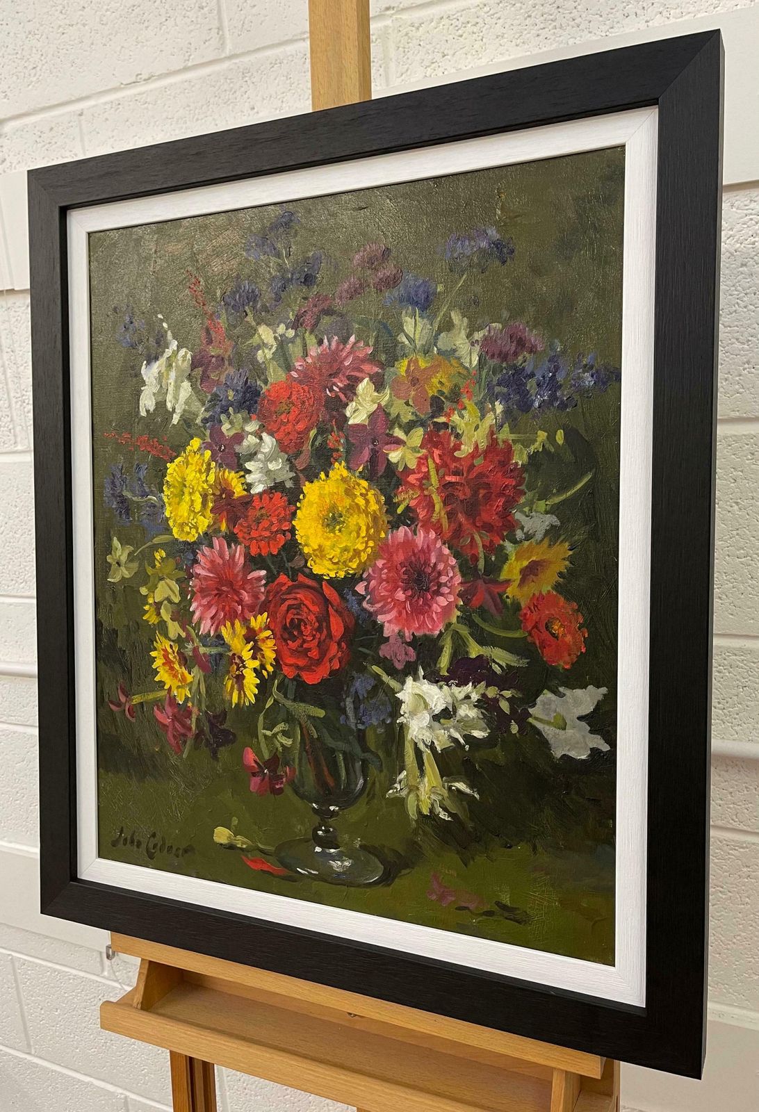 John Whitlock Codner Rwa Still Life Oil Painting Of Flowers In Glass Vase By 20th Century British Artist  1977 photo vinterior