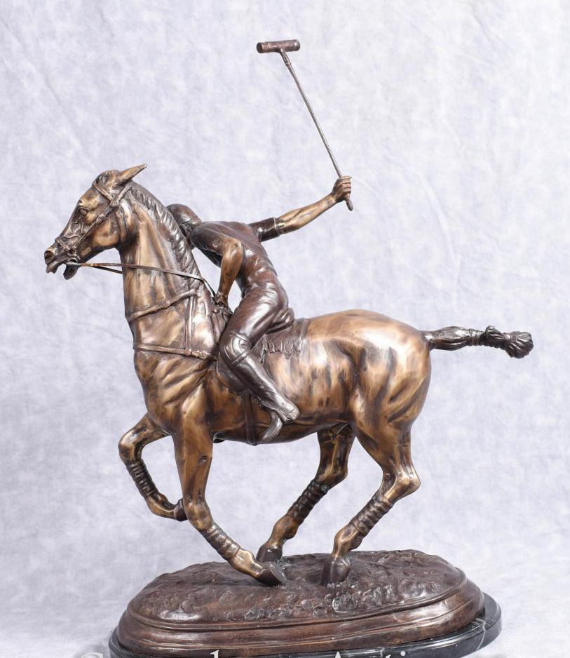 Bronze Polo Player Horse Jockey Statue Casting photo buy