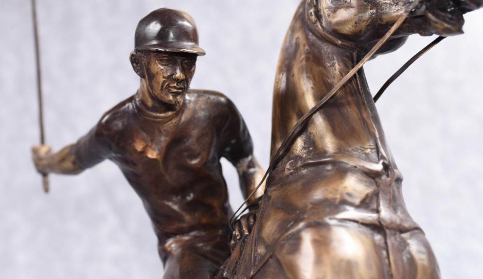 Bronze Polo Player Horse Jockey Statue Casting photo vintage