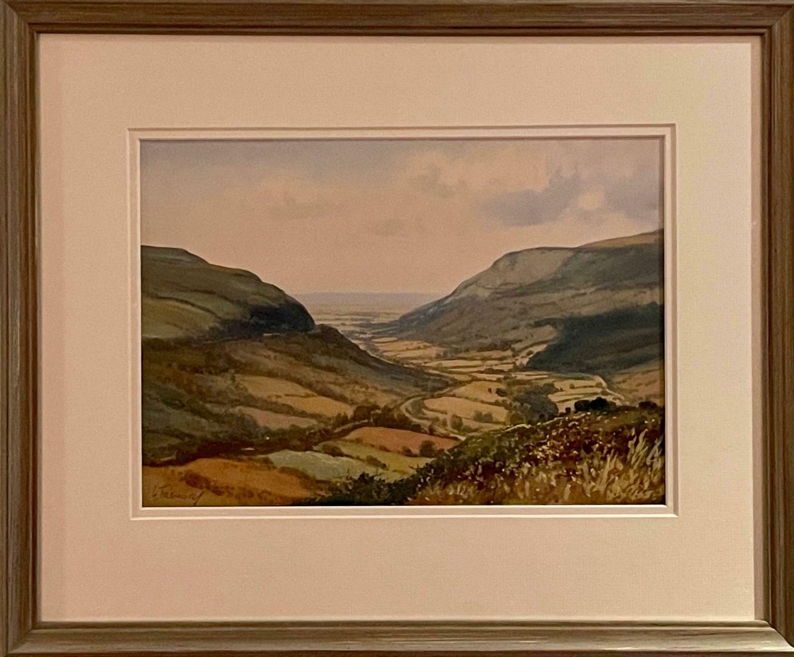 George Trevor Watercolour Of Ireland Valley Countryside By 20th Century Irish Artist  1980 Circa photo vintage