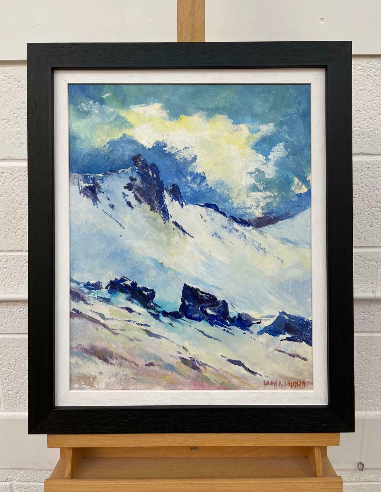 Roland A.D. Inman Blue & White Oil Painting Of The Mourne Mountains Ireland By Modern Irish Artist  2000 Circa photo for sale