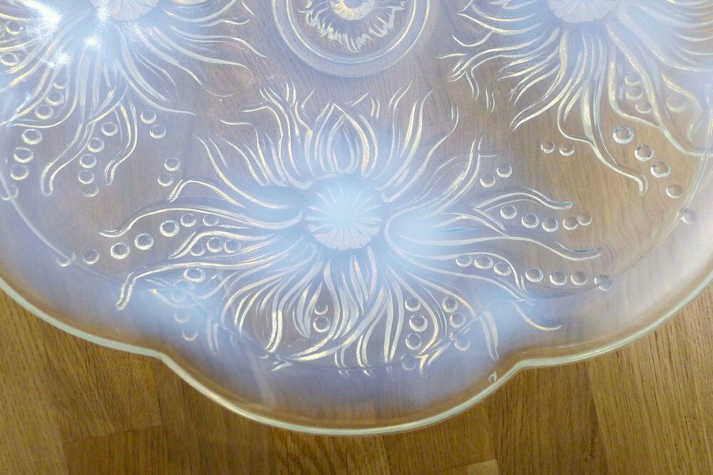 Large Molded Opalescent Glass Fruit Dish With Flowers & Pearls Motif, France, 1930s photo vinterior