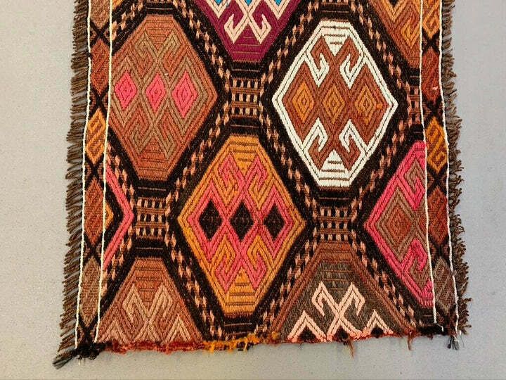 Vintage Turkish Mini Kilim 108x58 Cm Wool Small Kelim Runner, Shabby Chic photo for sale