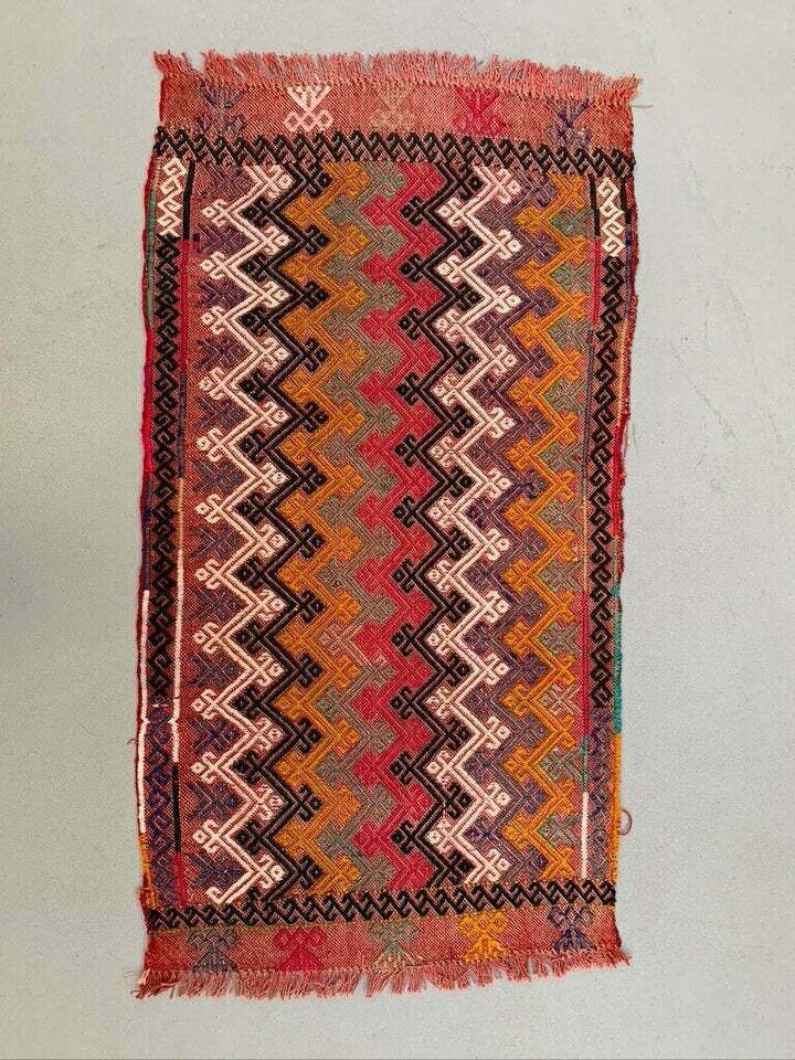 Vintage Turkish Mini Kilim 91x47 Cm Wool Small Kelim Runner, Shabby Chic