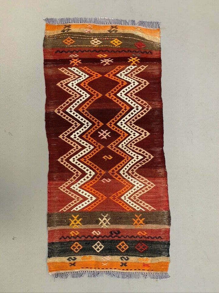 Vintage Turkish Mini Kilim 93x43 Cm Wool Small Kelim Runner, Shabby Chic