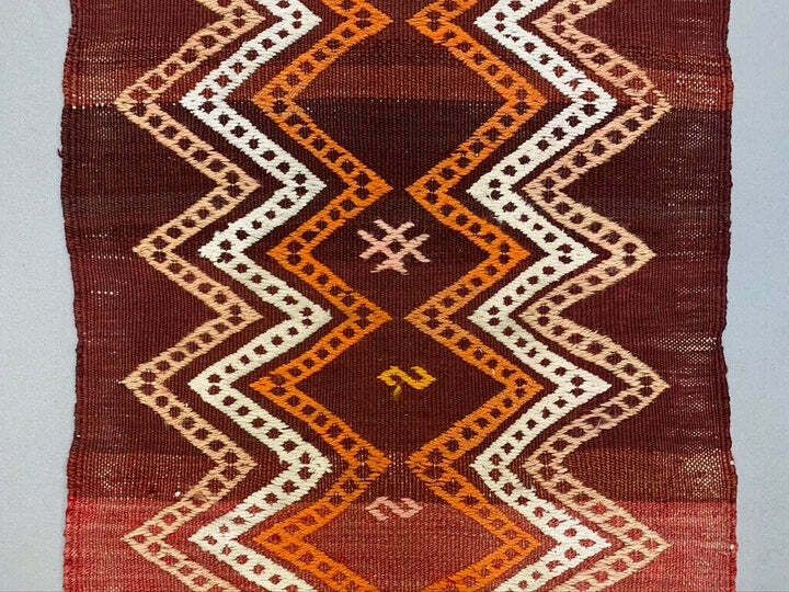 Vintage Turkish Mini Kilim 93x43 Cm Wool Small Kelim Runner, Shabby Chic photo Textiles