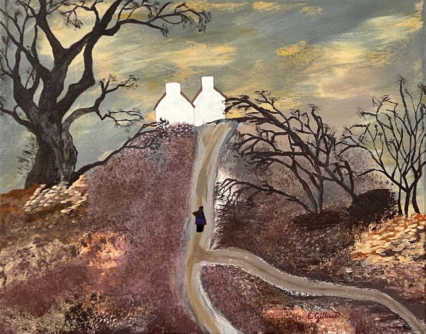 Eimear Gilleece Naive Style Art With Earthy Winter Colours By Contemporary Irish Artist 2000 Circa