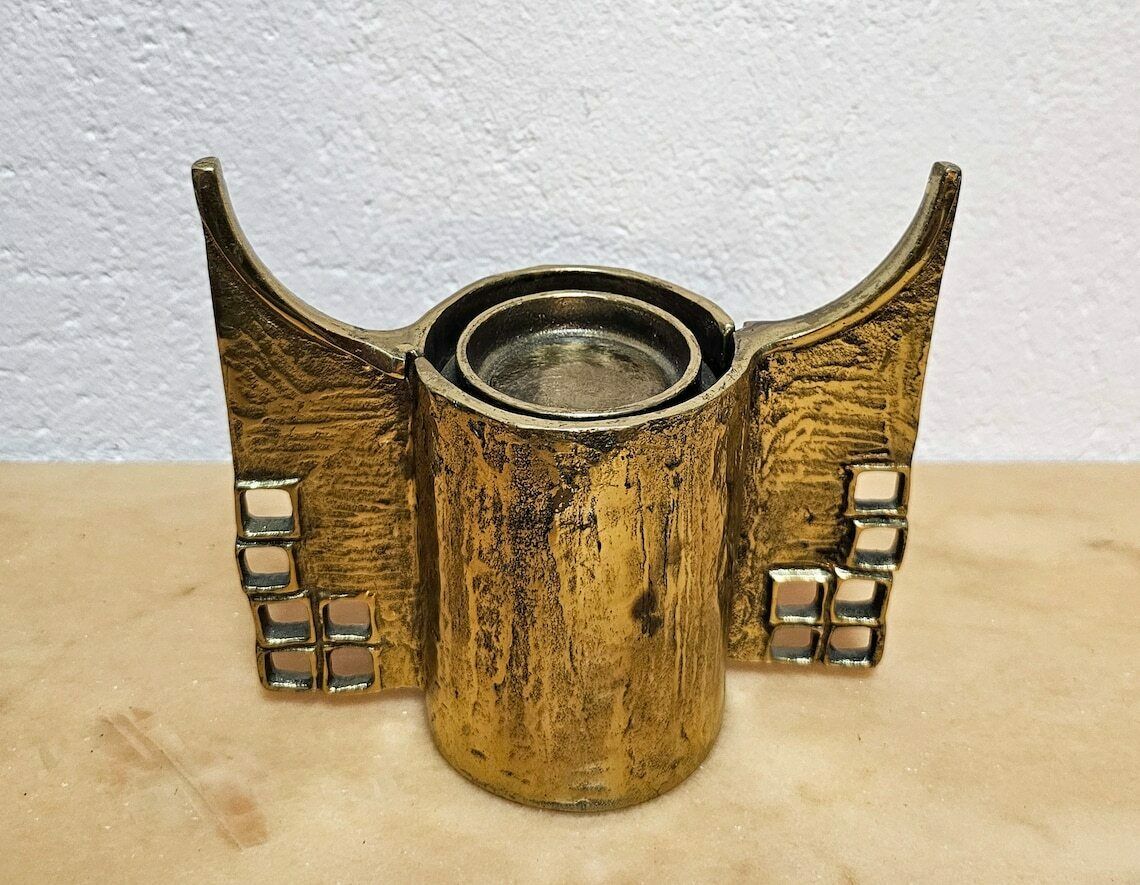 Extremely Rare Sculptural Brutalist Gilt Bronze Candle Holder Designed By Heinz Goll // Made In Austria In 1960s photo for sale