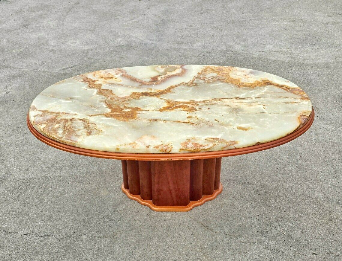 Art Deco Inspired Coffee Table With Onyx Marble Top By Hohnert Design // Made In West Germany In 1970s