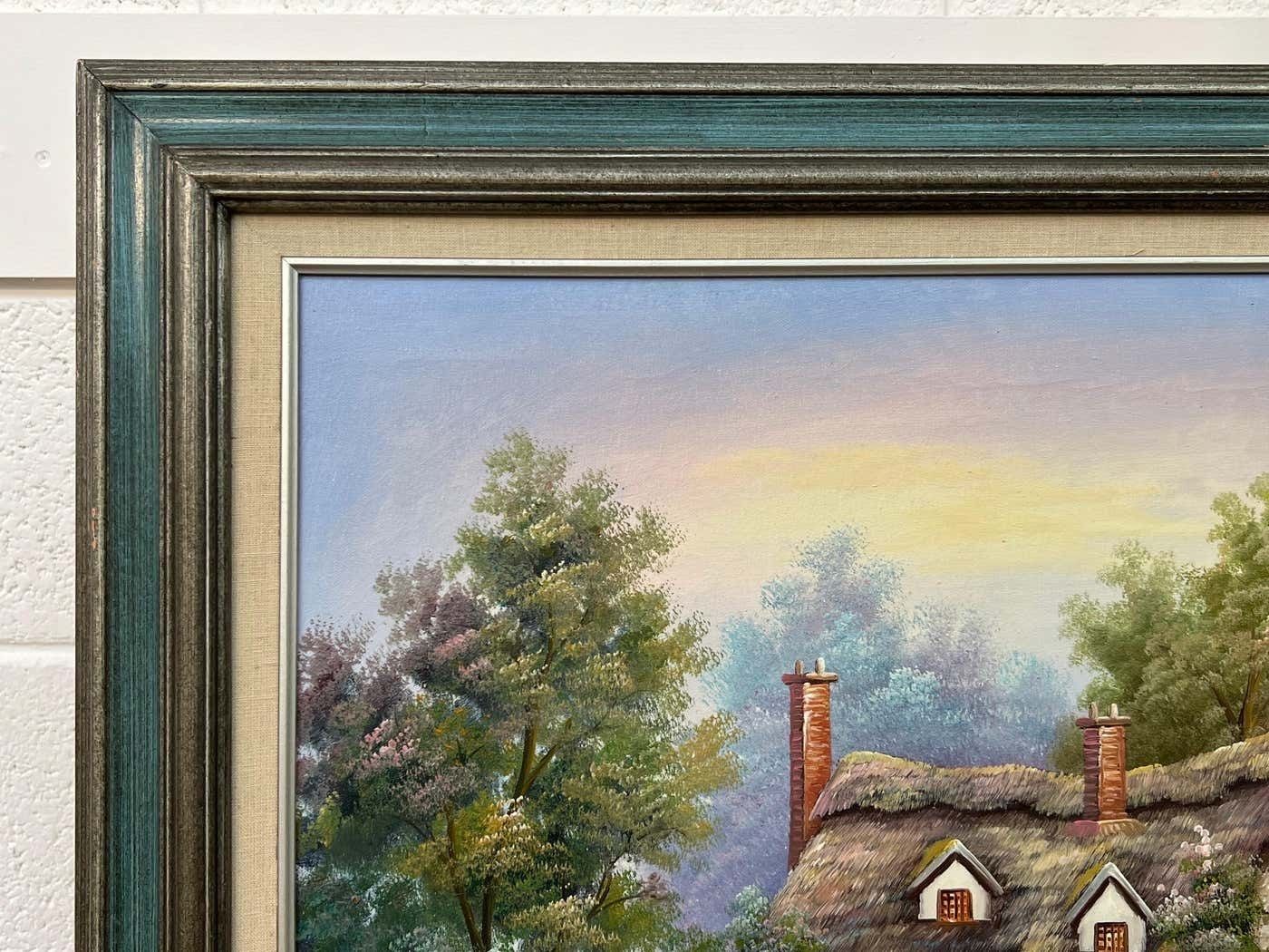 Marten Vintage Oil Painting Of Fantasy Cottage In The Woods With Flowers & Gardens 1980 Circa photo vintage