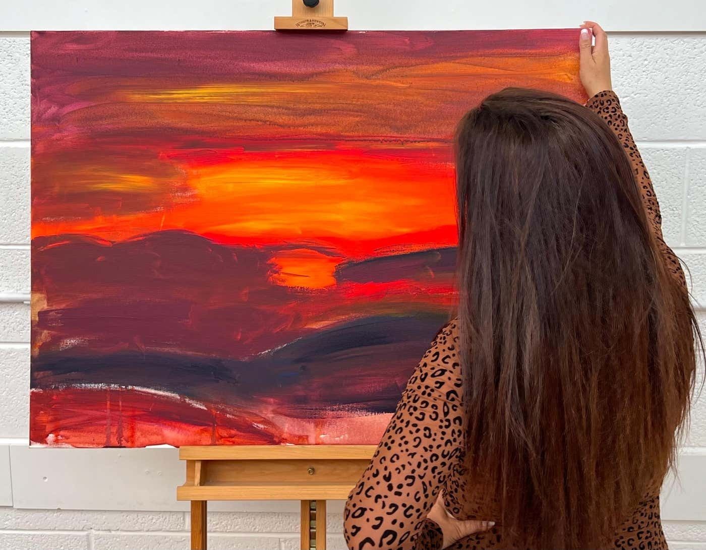 Angela Wakefield Orange & Red Abstract Sunset Sunrise Painting By Leading British Urban Artist 2004 photo furniture