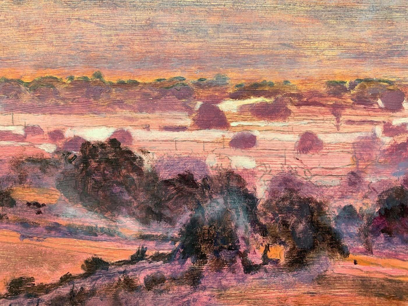 Gabrielle Cravenwinter Trees Landscape On A Misty Morning With Pinks & Purples By British Artist 2000 Circa photo vinterior