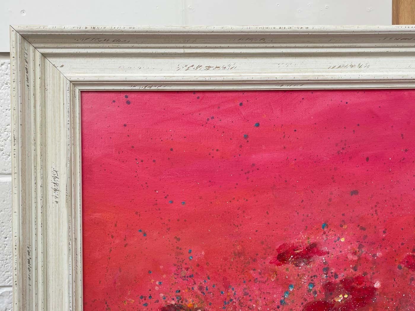6000.0 Angela Wakefield Abstract Turquoise & Red Flowers On Pink Background By British Landscape Artist 2021 photo