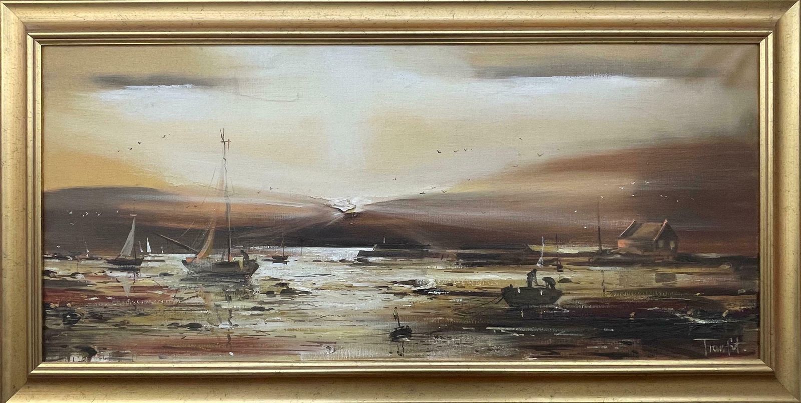 Frank Fitzsimons Golden Brown Ireland Seascape Landscape At Dusk By Contemporary Irish Artist 1985 Circa