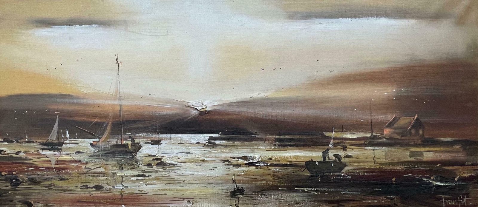 Frank Fitzsimons Golden Brown Ireland Seascape Landscape At Dusk By Contemporary Irish Artist 1985 Circa photo buy