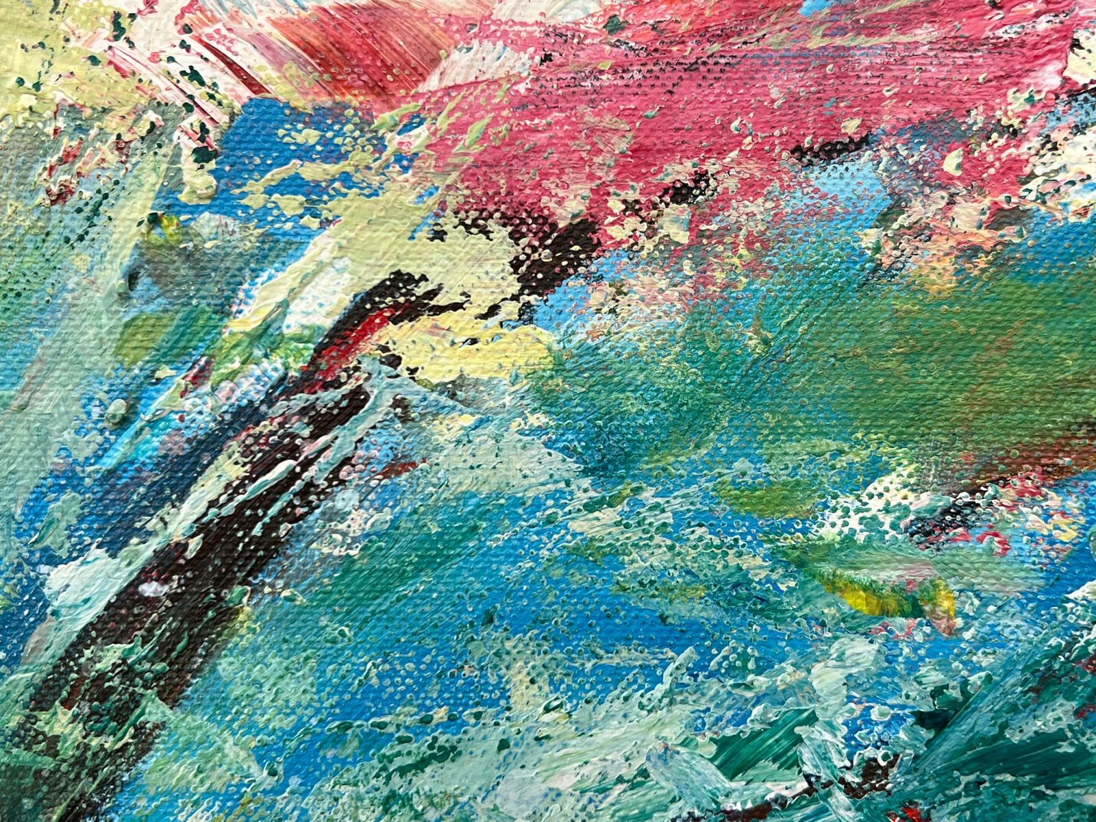 photo vintage Angela Wakefield Tree With Red Pink White & Blue Abstract Background By British Landscape Artist 2023