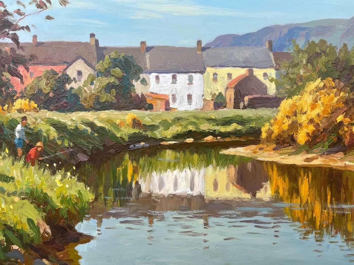 photo for sale Donal Mcnaughton Fly Fishing River Scene In Coastal Village Ireland By Contemporary Irish Artist 2000 Circa