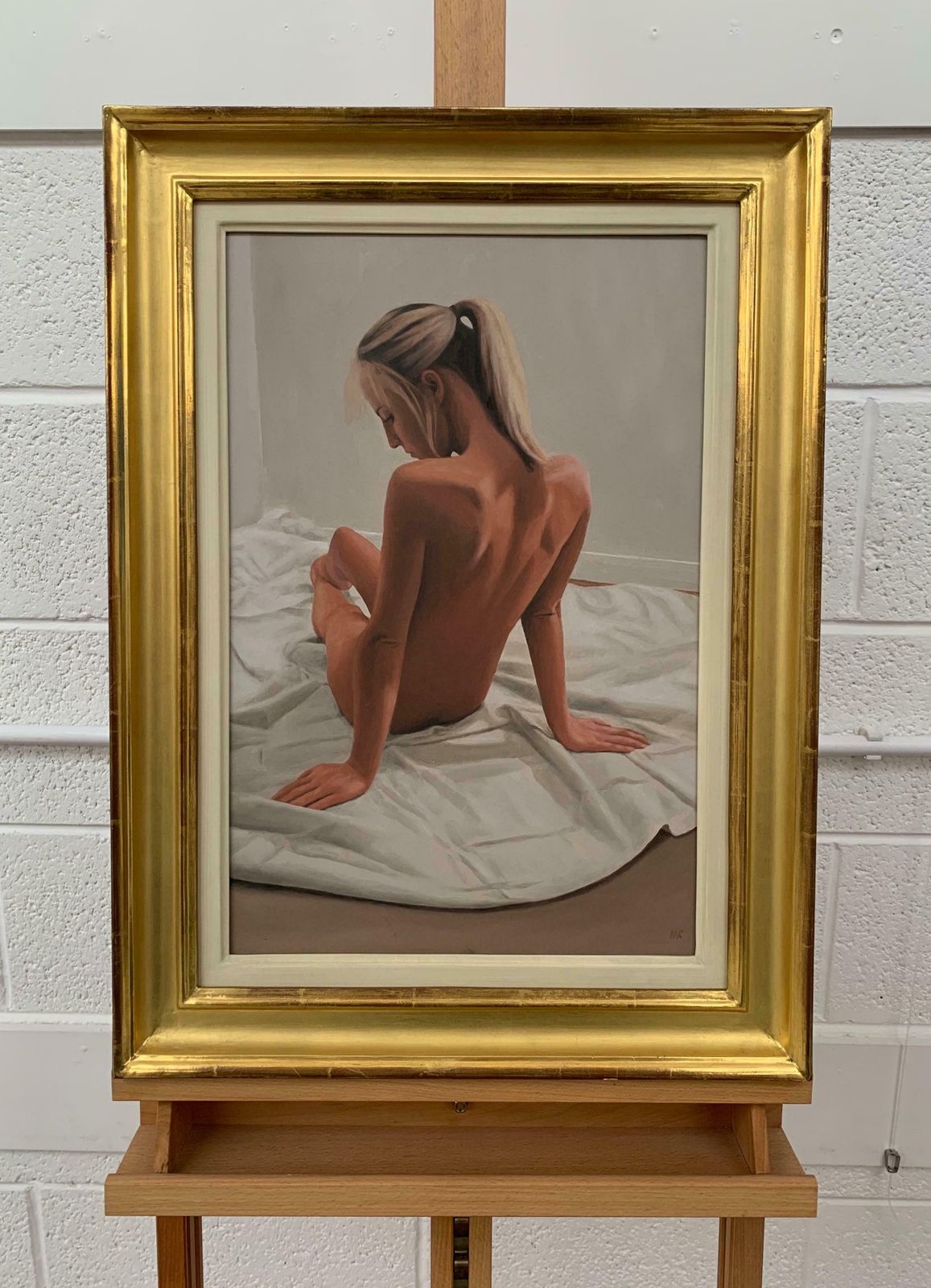 Mark Clark Oil Painting Of Seated Female Nude Figure By British Contemporary Artist 2000 Circa photo for sale